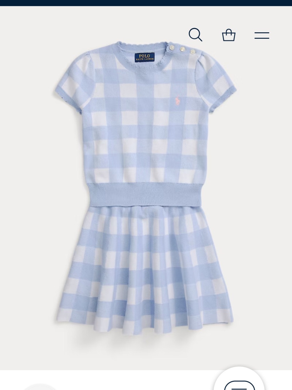Polo Ralph Lauren Girls Light Blue & White Gingham Knit Top & Skirt  size 8/10